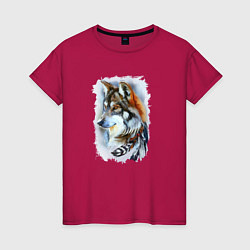 Женская футболка Дикий волк с перьями