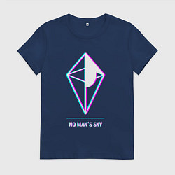 Футболка хлопковая женская No Mans Sky в стиле glitch и баги графики, цвет: тёмно-синий