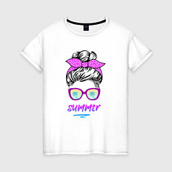 Женская футболка Лето - девушка в розовых солнцезащитных очках