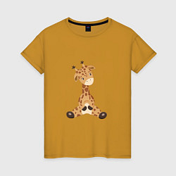 Футболка хлопковая женская Жирафик сидит, цвет: горчичный