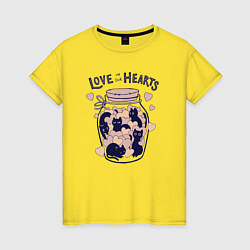 Футболка хлопковая женская Love in our hearts kittens, цвет: желтый