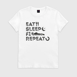 Футболка хлопковая женская Eat sleep F1, цвет: белый