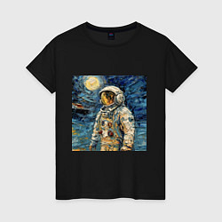 Женская футболка Космонавт на луне в стиле Ван Гог