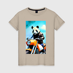 Женская футболка Панда крутой байкер - нейросеть