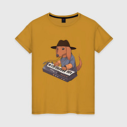 Женская футболка Аниме Такса с синтезатором