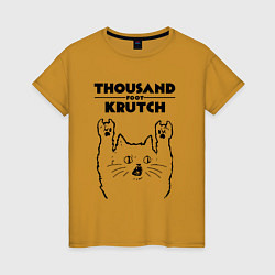 Футболка хлопковая женская Thousand Foot Krutch - rock cat, цвет: горчичный
