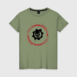 Женская футболка Символ Gears of War и красная краска вокруг