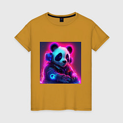Женская футболка Диджей панда в свете неона