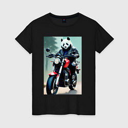 Футболка хлопковая женская Panda - cool biker, цвет: черный