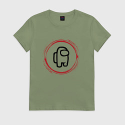 Футболка хлопковая женская Символ Among Us и красная краска вокруг, цвет: авокадо