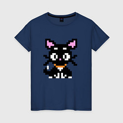 Футболка хлопковая женская Пиксельная кошка, цвет: тёмно-синий