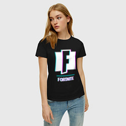 Футболка хлопковая женская Fortnite в стиле glitch и баги графики, цвет: черный — фото 2