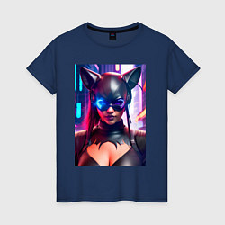 Женская футболка Девушка в костюме кошки - киберпанк