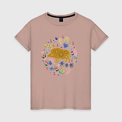 Женская футболка Кабан травы цветы