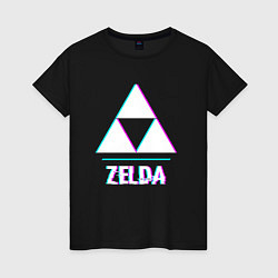Футболка хлопковая женская Zelda в стиле glitch и баги графики, цвет: черный