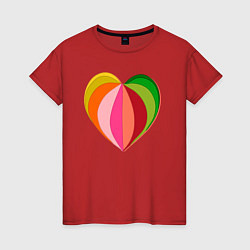 Футболка хлопковая женская Цветное сердечко, цвет: красный