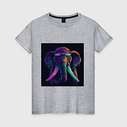 Футболка хлопковая женская Кибер-слон в неоновом свете, цвет: меланж