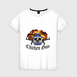 Футболка хлопковая женская Chicken gun game, цвет: белый