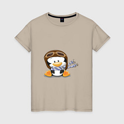 Женская футболка Пингвин в шапке лётчика