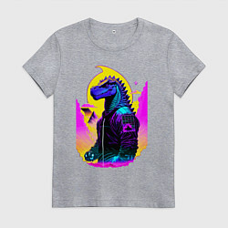 Футболка хлопковая женская Cool dinosaur - cyberpunk - neural network, цвет: меланж