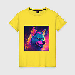 Женская футболка Волк в неоновом свете