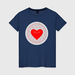 Футболка хлопковая женская Красное сердце с серым фоном, цвет: тёмно-синий