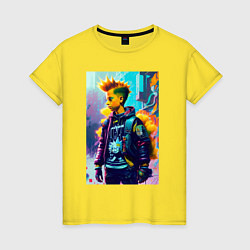 Футболка хлопковая женская Барт Симпсон - городская фантазия, цвет: желтый