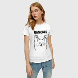 Футболка хлопковая женская Ramones - rock cat, цвет: белый — фото 2