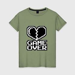 Футболка хлопковая женская Game Over на черном фоне, цвет: авокадо