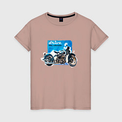 Женская футболка Ретро мотоцикл акварелью