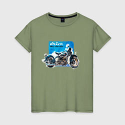 Женская футболка Ретро мотоцикл акварелью