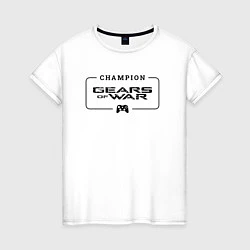 Футболка хлопковая женская Gears of War gaming champion: рамка с лого и джойс, цвет: белый