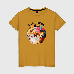 Женская футболка Счастливая лиса Акварель