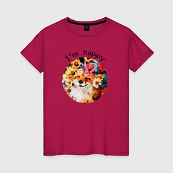 Женская футболка Счастливая лиса Акварель