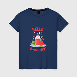 Женская футболка Hello summer и сочный смузи из арбуза с базиликом