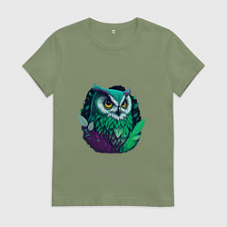 Футболка хлопковая женская Изумрудная сова, цвет: авокадо