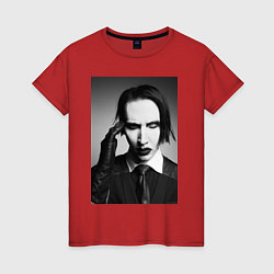 Футболка хлопковая женская Marilyn Manson looks at you, цвет: красный