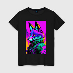 Женская футболка Cool fox - cyberpunk - neural network