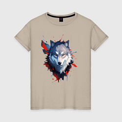 Женская футболка Голова волка - рисунок с пятнами краски