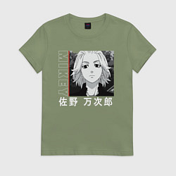 Футболка хлопковая женская Манджиро Сано аниме, цвет: авокадо