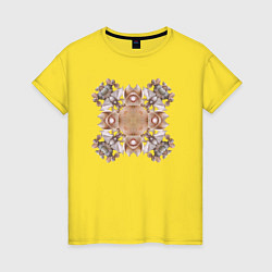 Женская футболка Орнамент мозаика из ракушек бежевая