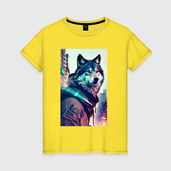 Женская футболка Волк - житель мегаполиса