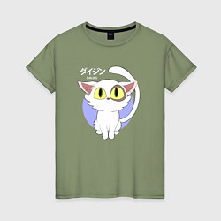 Женская футболка Судзумэ закрывающая двери: Котик белый
