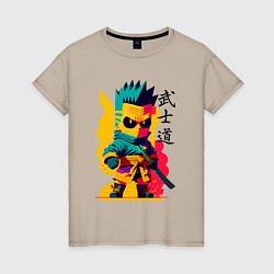 Футболка хлопковая женская Bart Simpson - samurai - bushido, цвет: миндальный