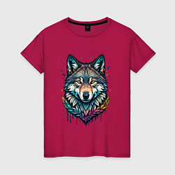 Женская футболка Лесной яркий волк