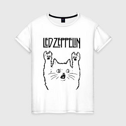 Футболка хлопковая женская Led Zeppelin - rock cat, цвет: белый