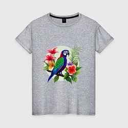 Женская футболка Попугай среди цветов