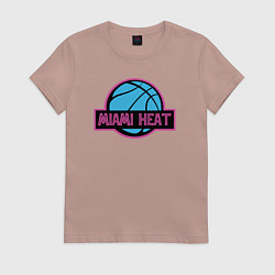 Футболка хлопковая женская Miami Heat team, цвет: пыльно-розовый