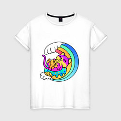 Женская футболка Радужная волна и пушистый котик