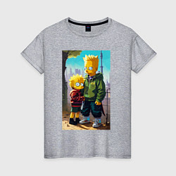 Женская футболка Барт Симпсон с Мэгги в мегаполисе